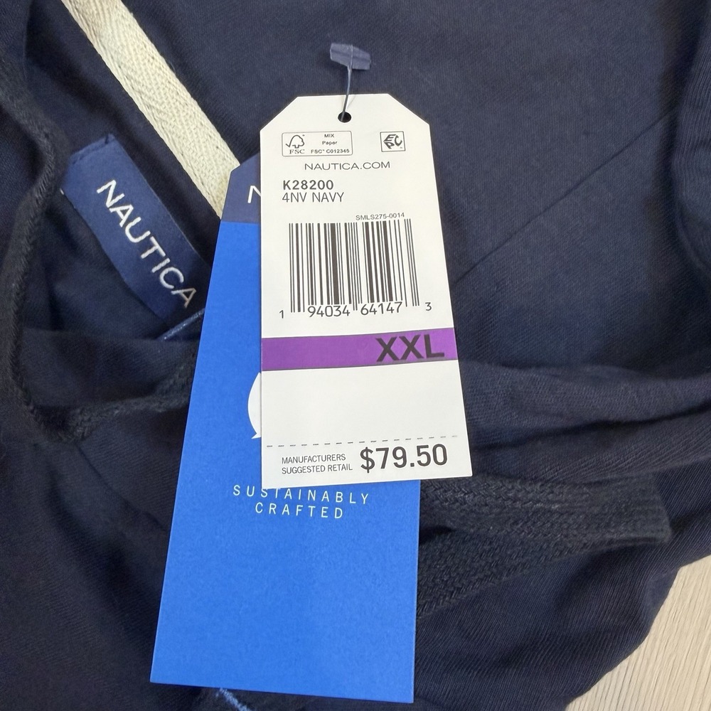 NWT Nautica Men's XXL Pullover Lightweight Hoodie Shirt Blue Drawstrings - Picture 5 of 12